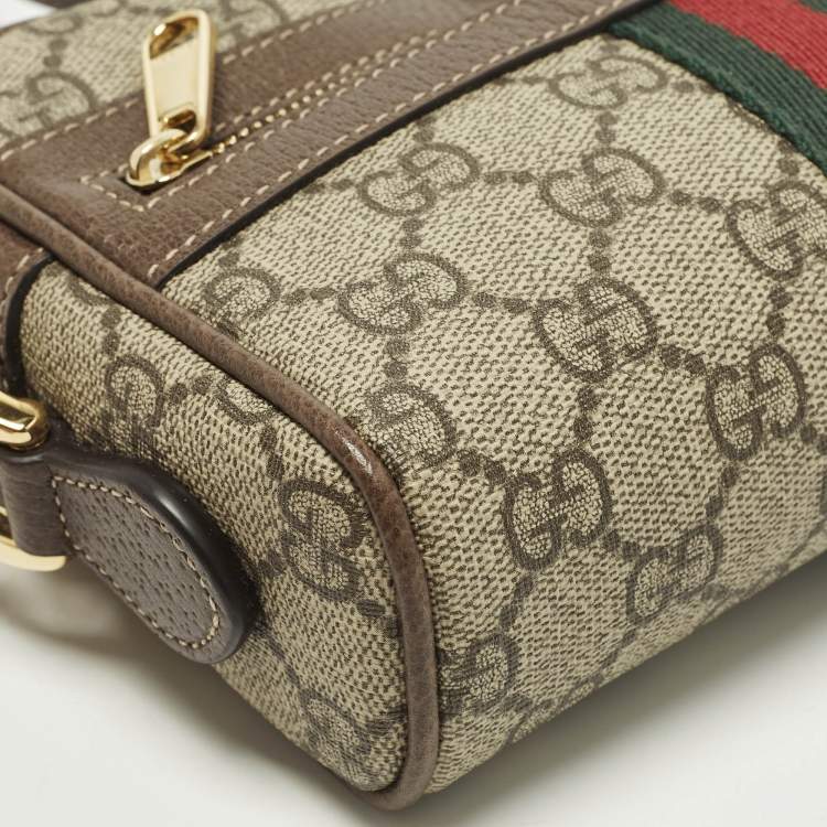 Pre Owned Gucci Ophidia Mini Beige/Brown GG Supreme Canvas and Leather Crossbody Bag