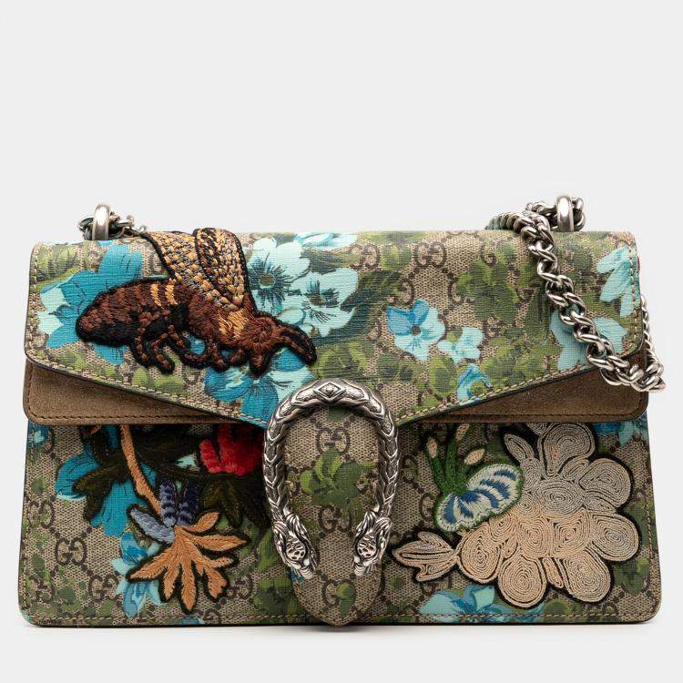 Pre Owned Gucci Brown Medium GG Supreme Blooms and Bee Dionysus Shoulder Bag