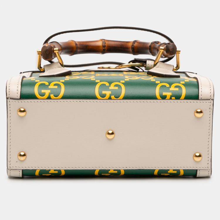 Pre Owned Gucci Green Mini Leather Bamboo GG Diana Satchel