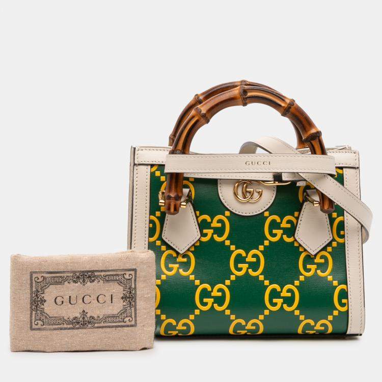 Pre Owned Gucci Green Mini Leather Bamboo GG Diana Satchel