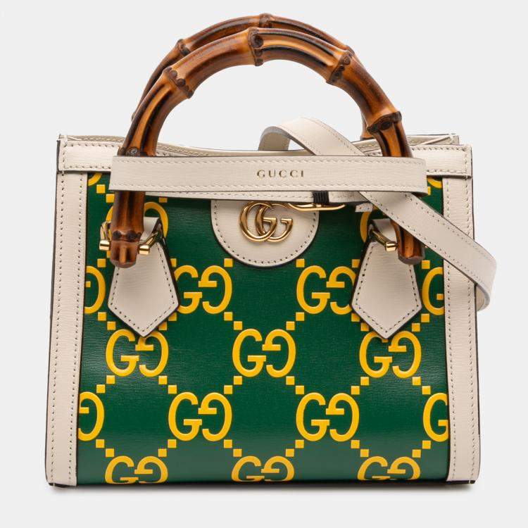 Pre Owned Gucci Green Mini Leather Bamboo GG Diana Satchel