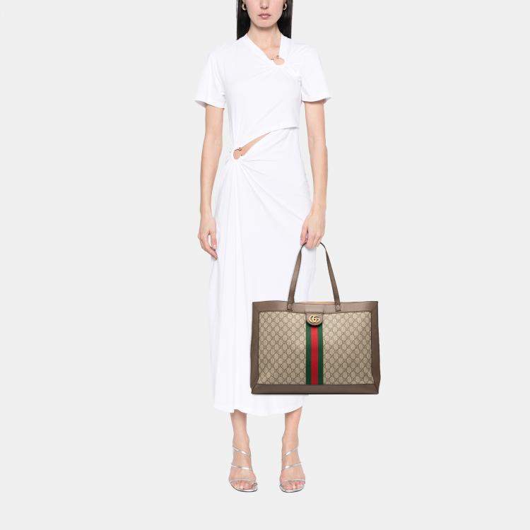 Pre Owned Gucci Brown GG Supreme Ophidia Tote