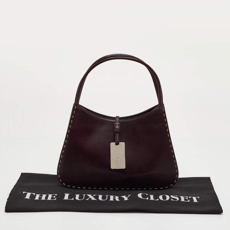 Pre Owned Gucci Topstitch Dark Brown Leather Hobo