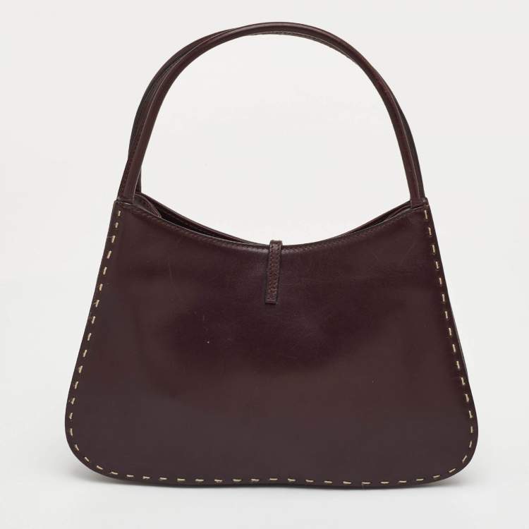 Pre Owned Gucci Topstitch Dark Brown Leather Hobo