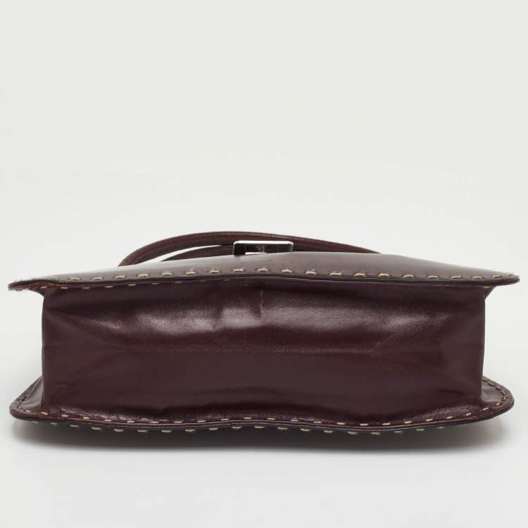 Pre Owned Gucci Topstitch Dark Brown Leather Hobo