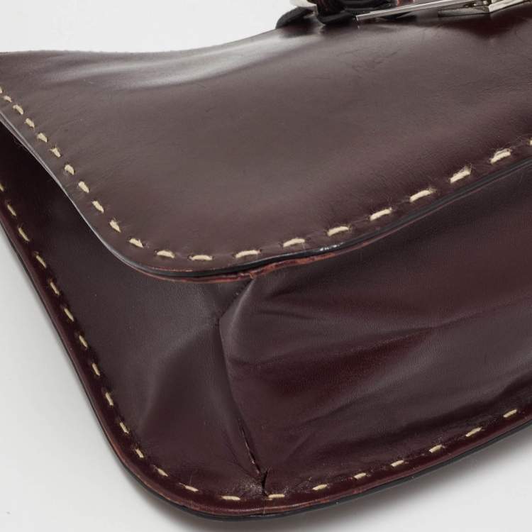 Pre Owned Gucci Topstitch Dark Brown Leather Hobo