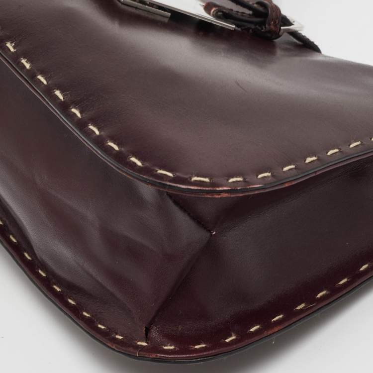 Pre Owned Gucci Topstitch Dark Brown Leather Hobo