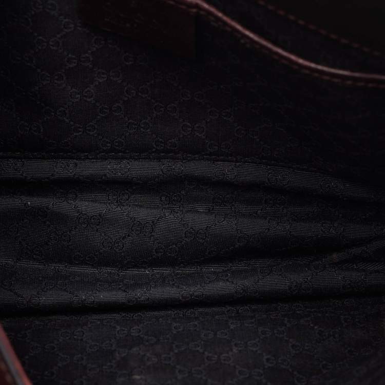 Pre Owned Gucci Topstitch Dark Brown Leather Hobo