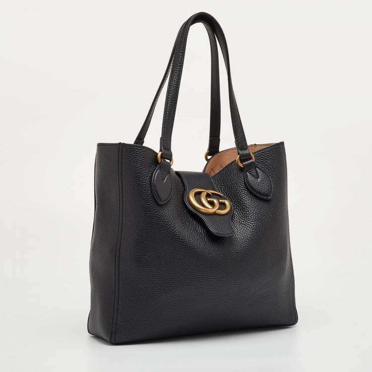 Pre Owned Gucci GG Marmont Dahlia Small Black Leather Tote