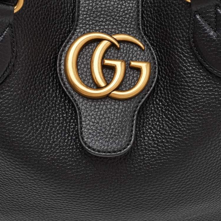 Pre Owned Gucci GG Marmont Dahlia Small Black Leather Tote