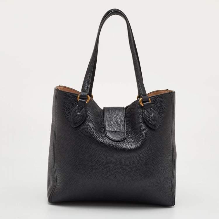 Pre Owned Gucci GG Marmont Dahlia Small Black Leather Tote