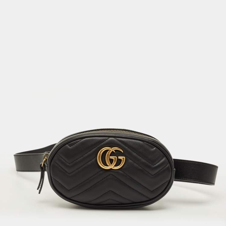 Pre Owned Gucci GG Marmont Black Matelassé Leather Belt Bag