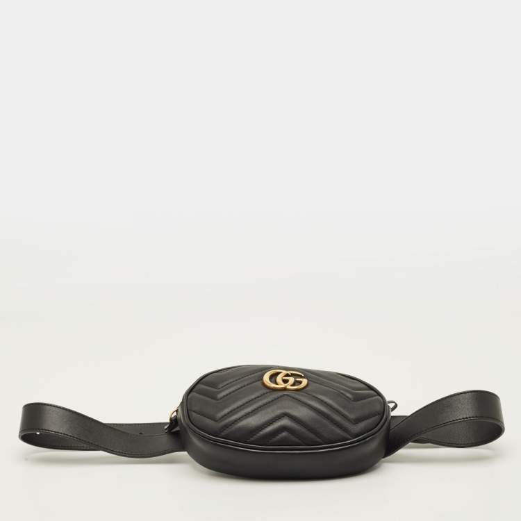 Pre Owned Gucci GG Marmont Black Matelassé Leather Belt Bag