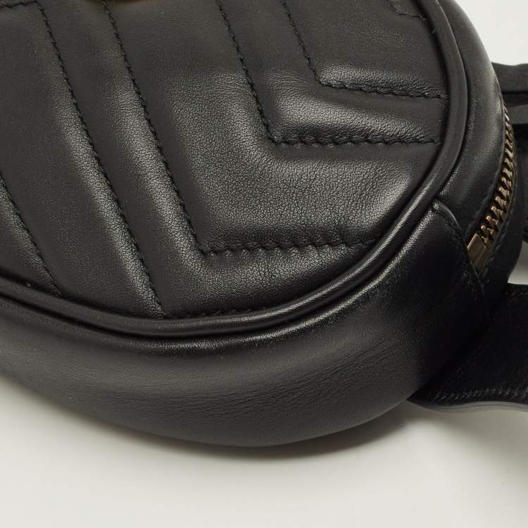 Pre Owned Gucci GG Marmont Black Matelassé Leather Belt Bag