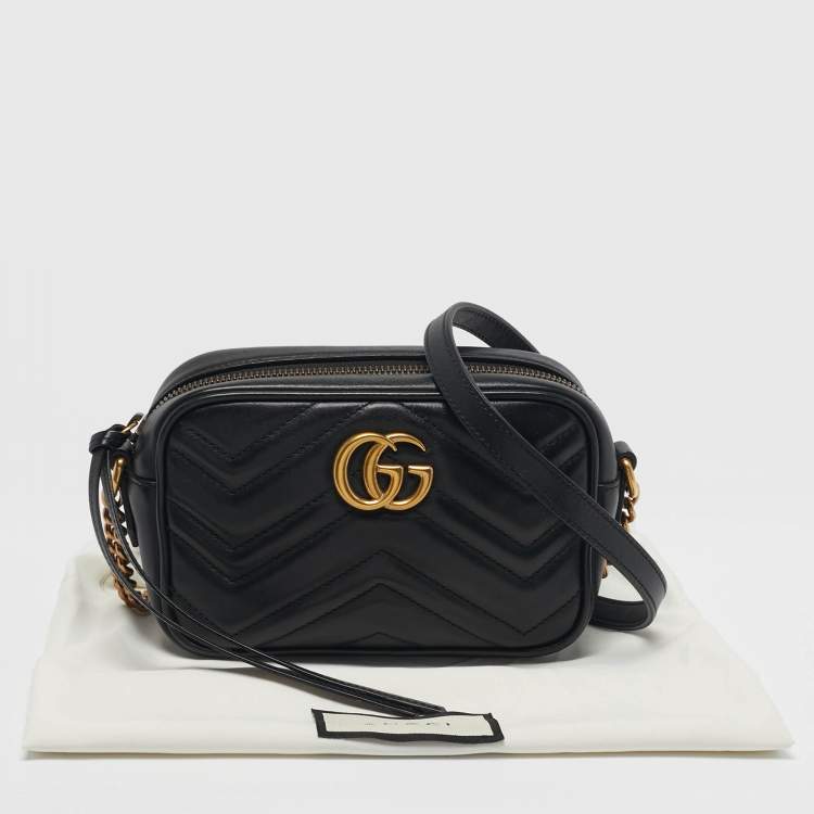 Pre Owned Gucci GG Marmont Mini Black Matelassé Leather Camera Bag