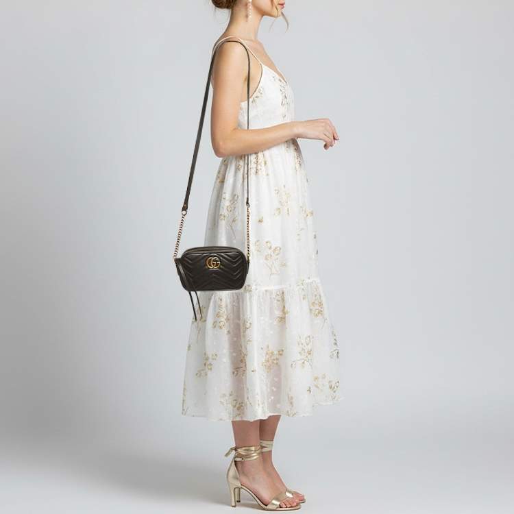 Pre Owned Gucci GG Marmont Mini Black Matelassé Leather Camera Bag