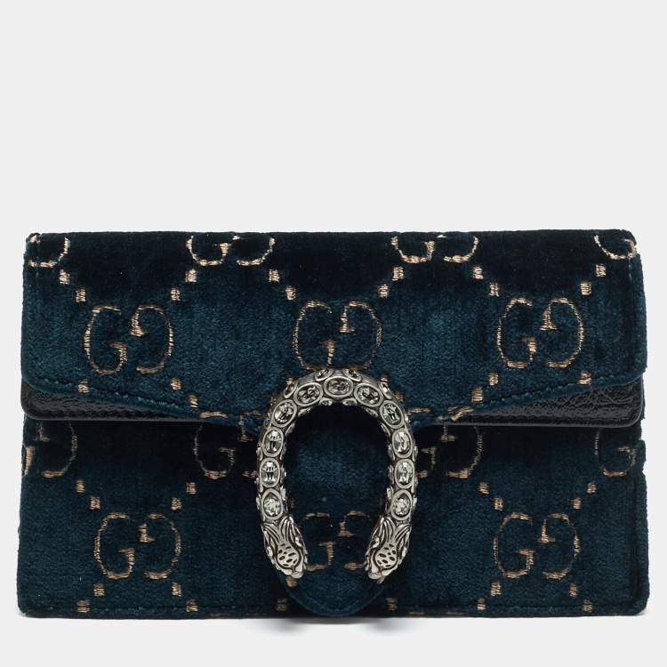 Pre Owned Gucci Dionysus Crystal Super Mini Black/Teal Green GG Velvet and Patent Leather Bag