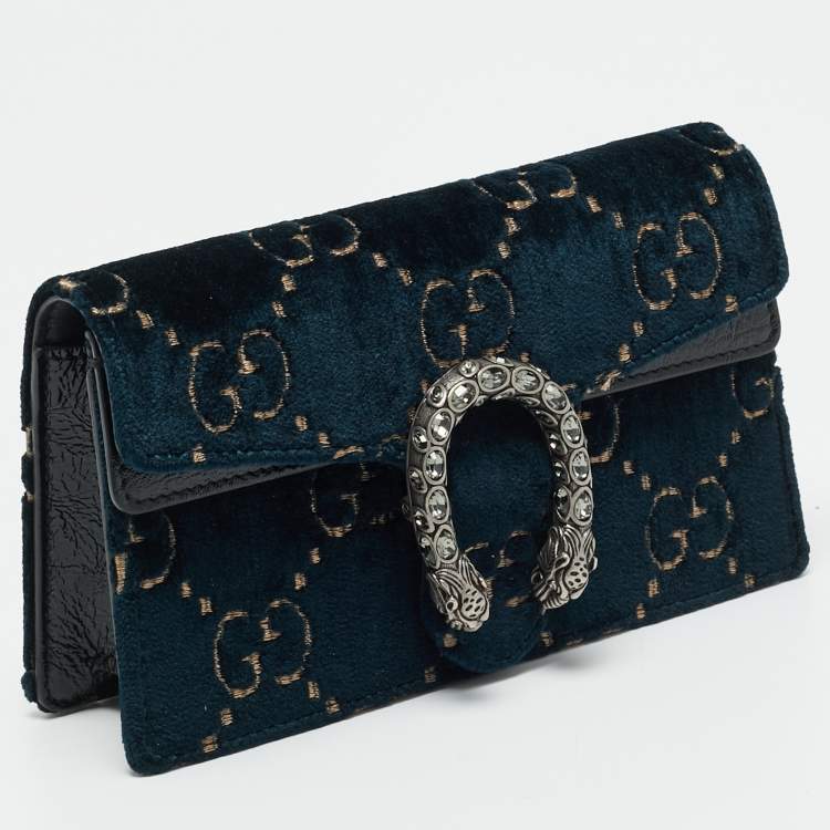 Pre Owned Gucci Dionysus Crystal Super Mini Black/Teal Green GG Velvet and Patent Leather Bag