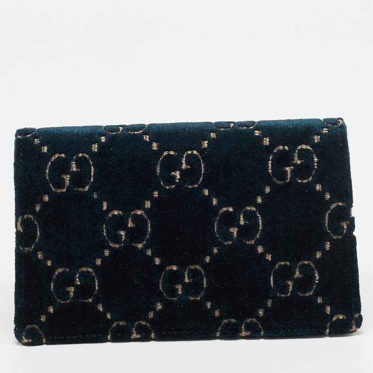 Pre Owned Gucci Dionysus Crystal Super Mini Black/Teal Green GG Velvet and Patent Leather Bag