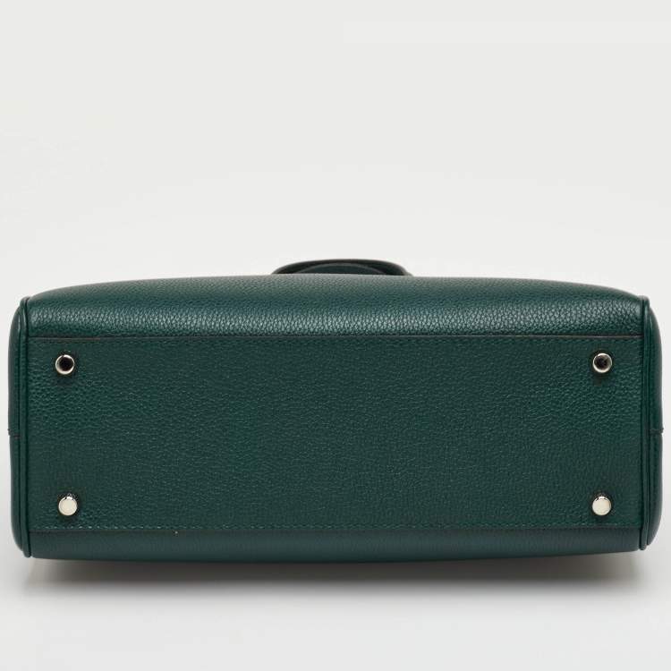 Pre Owned Gucci Zumi Small Dark Green Grain Leather Interlocking G Horsebit Tote