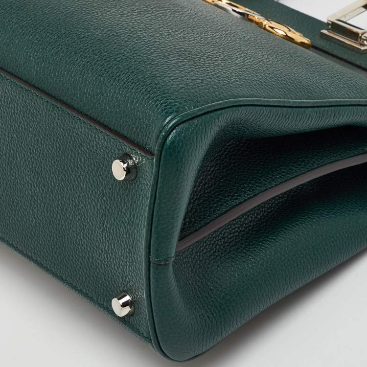 Pre Owned Gucci Zumi Small Dark Green Grain Leather Interlocking G Horsebit Tote