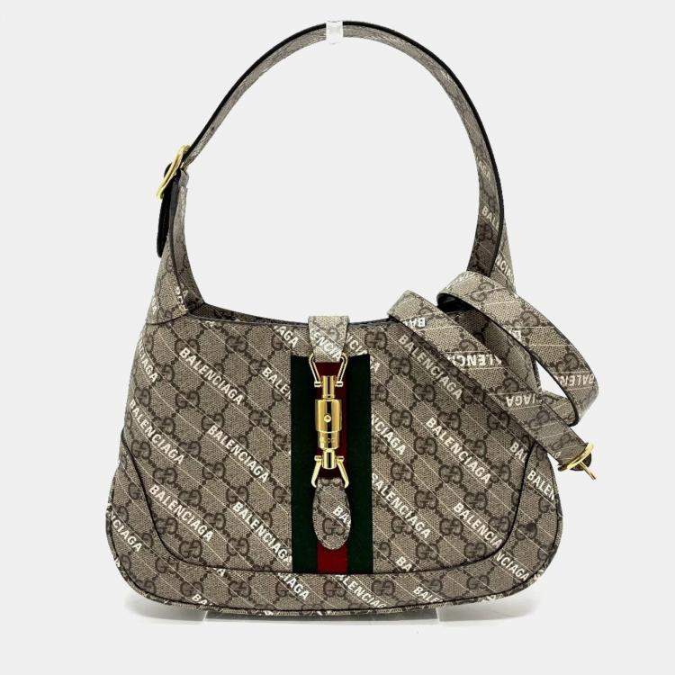 Pre Owned Gucci Balenciaga The Hacker Project Jackie 1961 2-Way Handbag In Gg Supreme Canvas Beige