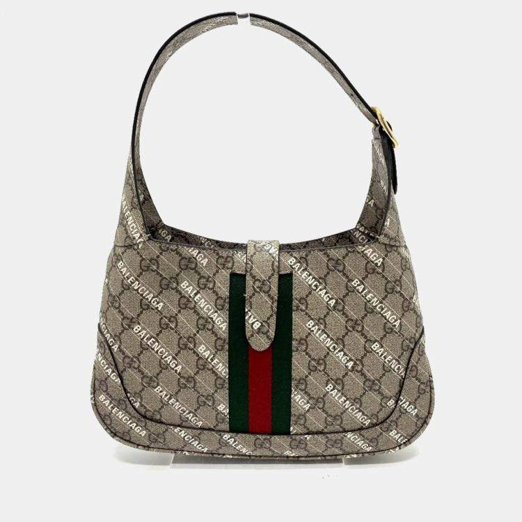 Pre Owned Gucci Balenciaga The Hacker Project Jackie 1961 2-Way Handbag In Gg Supreme Canvas Beige