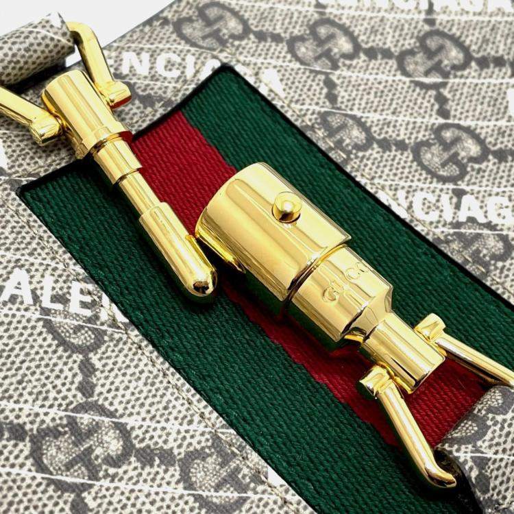 Pre Owned Gucci Balenciaga The Hacker Project Jackie 1961 2-Way Handbag In Gg Supreme Canvas Beige