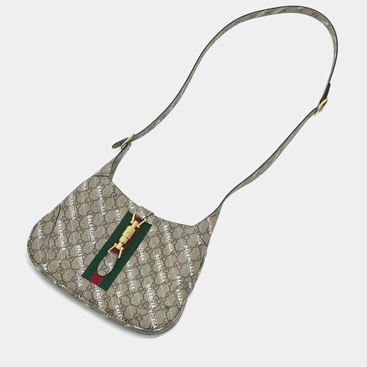 Pre Owned Gucci Balenciaga The Hacker Project Jackie 1961 2-Way Handbag In Gg Supreme Canvas Beige