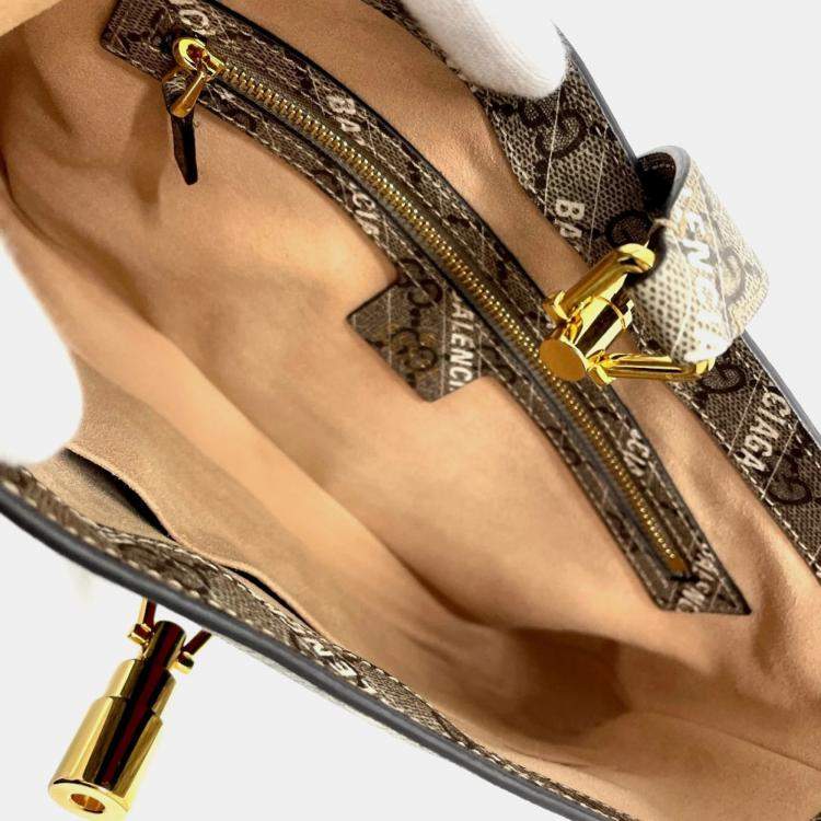 Pre Owned Gucci Balenciaga The Hacker Project Jackie 1961 2-Way Handbag In Gg Supreme Canvas Beige