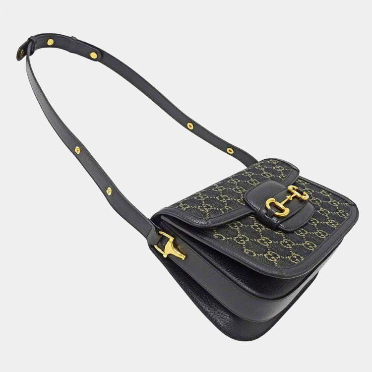 Pre Owned Gucci Horsebit 1955 Denim Shoulder Bag Black