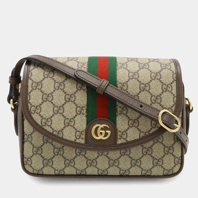 Pre Owned Gucci Ophidia Gg Supreme Small Shoulder Bag With Web Stripe Strap And Clutch In Beige Pvc