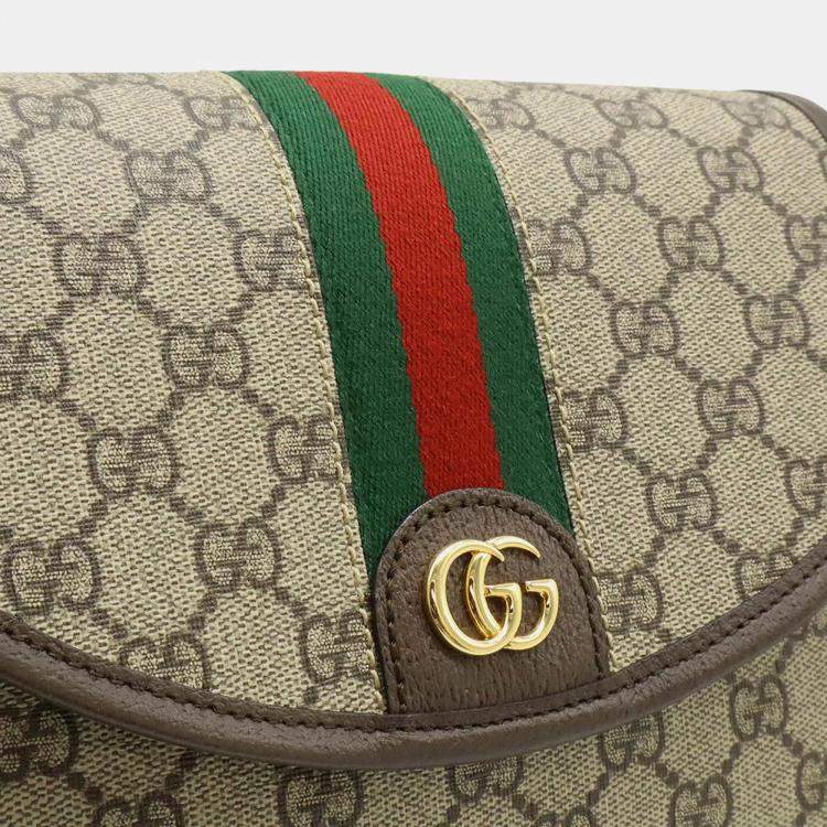 Pre Owned Gucci Ophidia Gg Supreme Small Shoulder Bag With Web Stripe Strap And Clutch In Beige Pvc