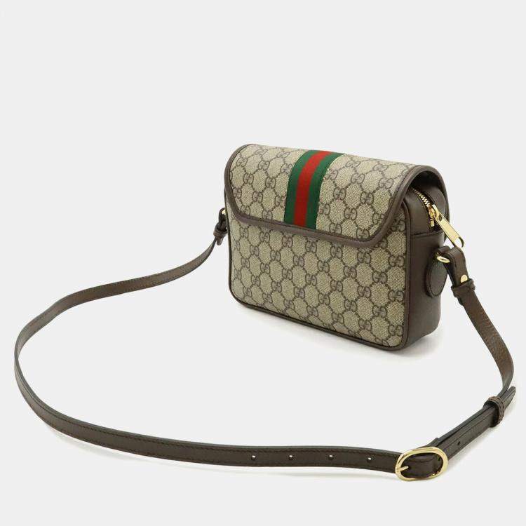 Pre Owned Gucci Ophidia Gg Supreme Small Shoulder Bag With Web Stripe Strap And Clutch In Beige Pvc
