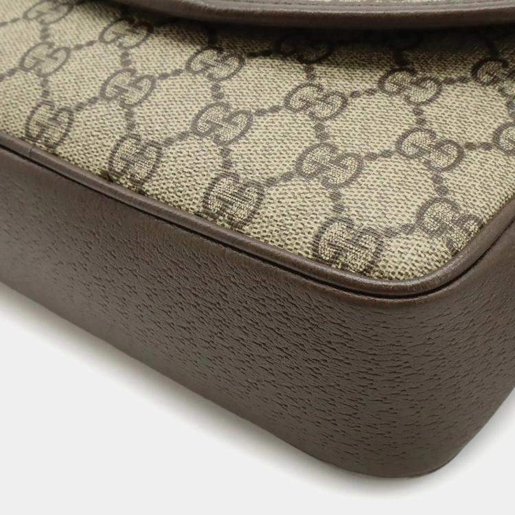 Pre Owned Gucci Ophidia Gg Supreme Small Shoulder Bag With Web Stripe Strap And Clutch In Beige Pvc