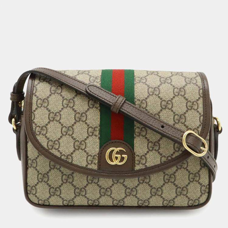 Pre Owned Gucci Ophidia Gg Supreme Small Shoulder Bag With Web Stripe Strap And Clutch In Beige Pvc