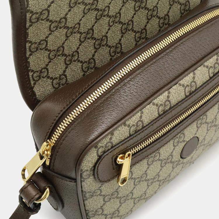 Pre Owned Gucci Ophidia Gg Supreme Small Shoulder Bag With Web Stripe Strap And Clutch In Beige Pvc