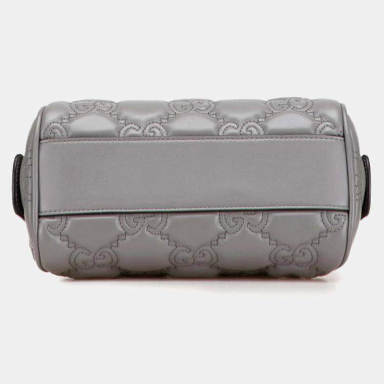 Pre Owned Gucci Gg Matelasse Quilted Mini Boston Bag/Shoulder Bag 2-Way Gray Leather