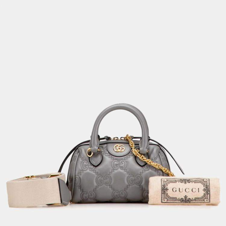 Pre Owned Gucci Gg Matelasse Quilted Mini Boston Bag/Shoulder Bag 2-Way Gray Leather