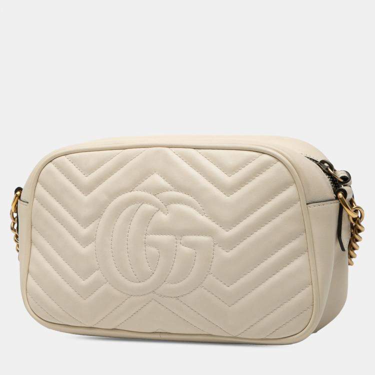 Pre Owned Gucci White Small GG Marmont Matelasse Leather Crossbody