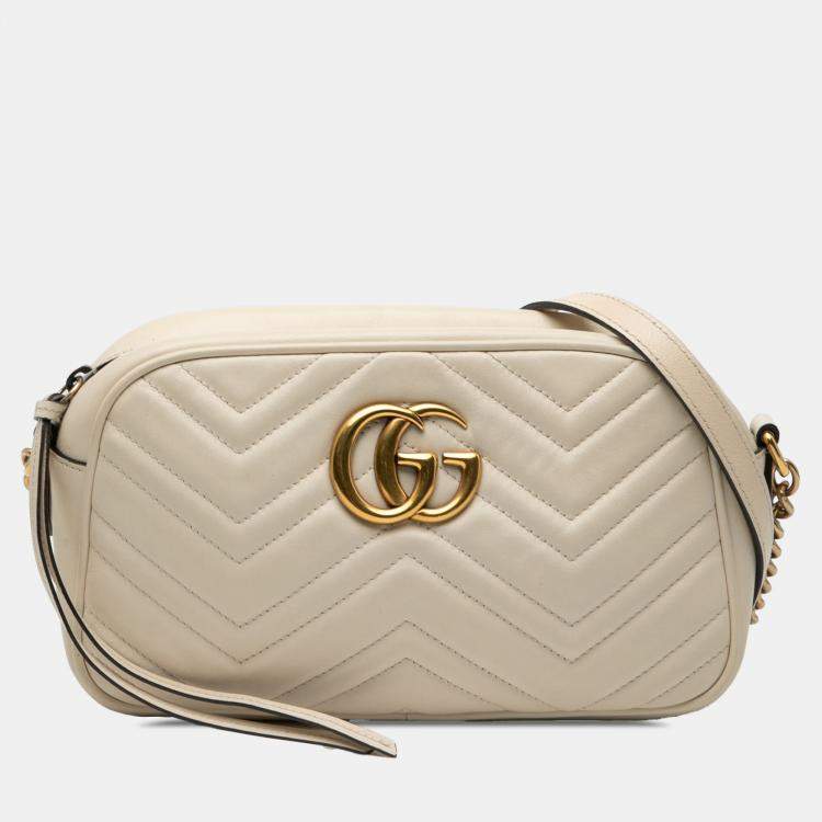 Pre Owned Gucci White Small GG Marmont Matelasse Leather Crossbody