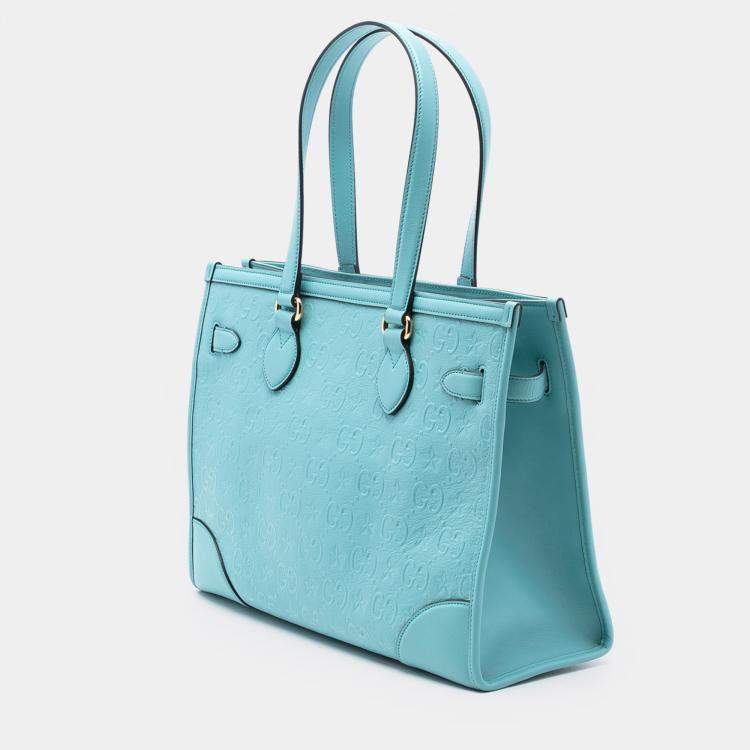 مملوكة مسبقًا Gucci Blue GG Star Embossed Leather Tote