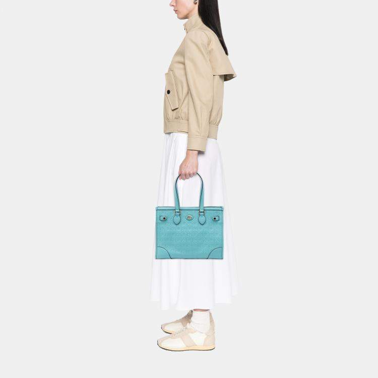 مملوكة مسبقًا Gucci Blue GG Star Embossed Leather Tote