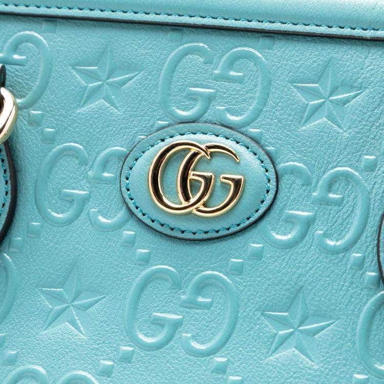 مملوكة مسبقًا Gucci Blue GG Star Embossed Leather Tote