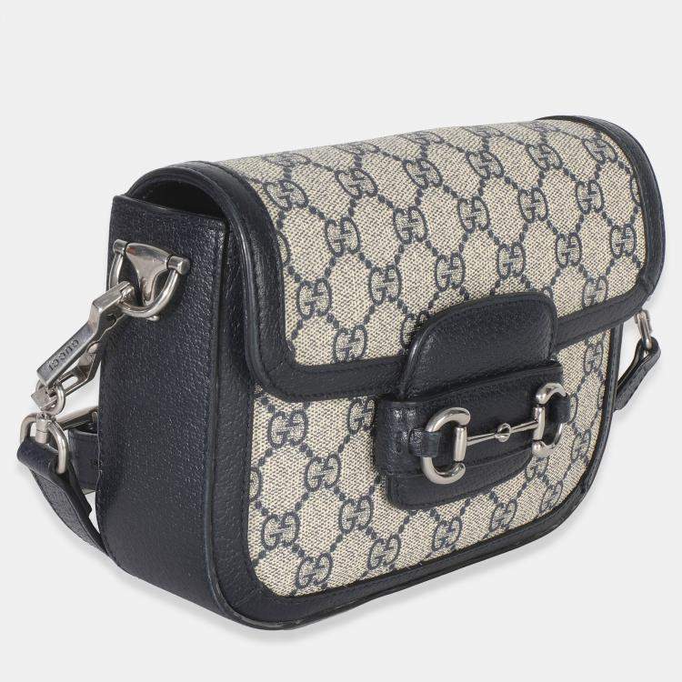 Pre Owned Gucci Navy GG Supreme Monogram Web Horsebit 1955 Mini Bag