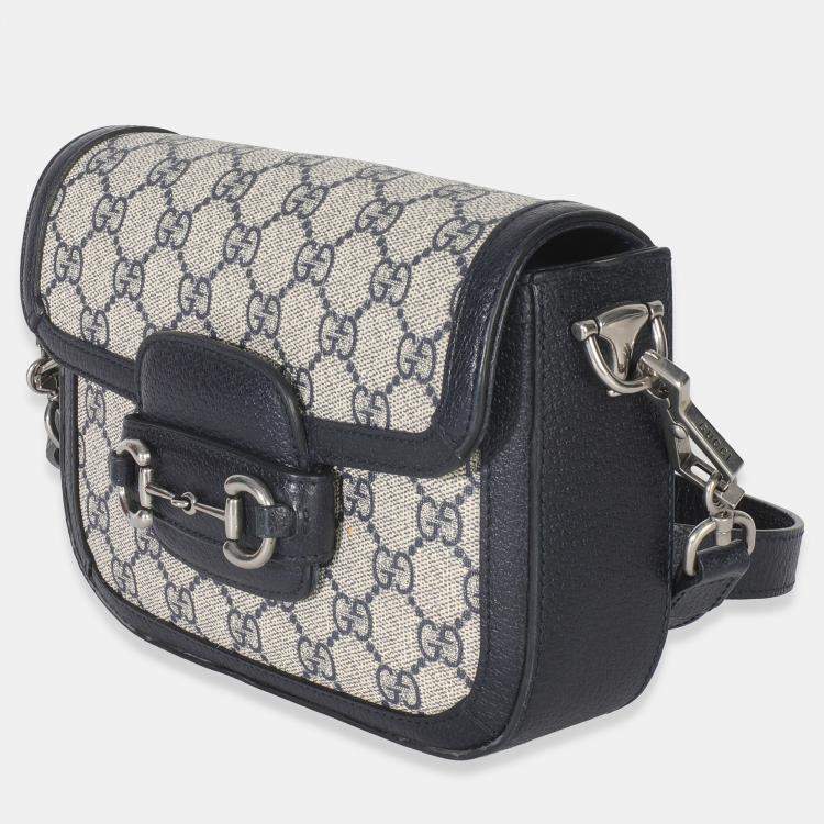 Pre Owned Gucci Navy GG Supreme Monogram Web Horsebit 1955 Mini Bag