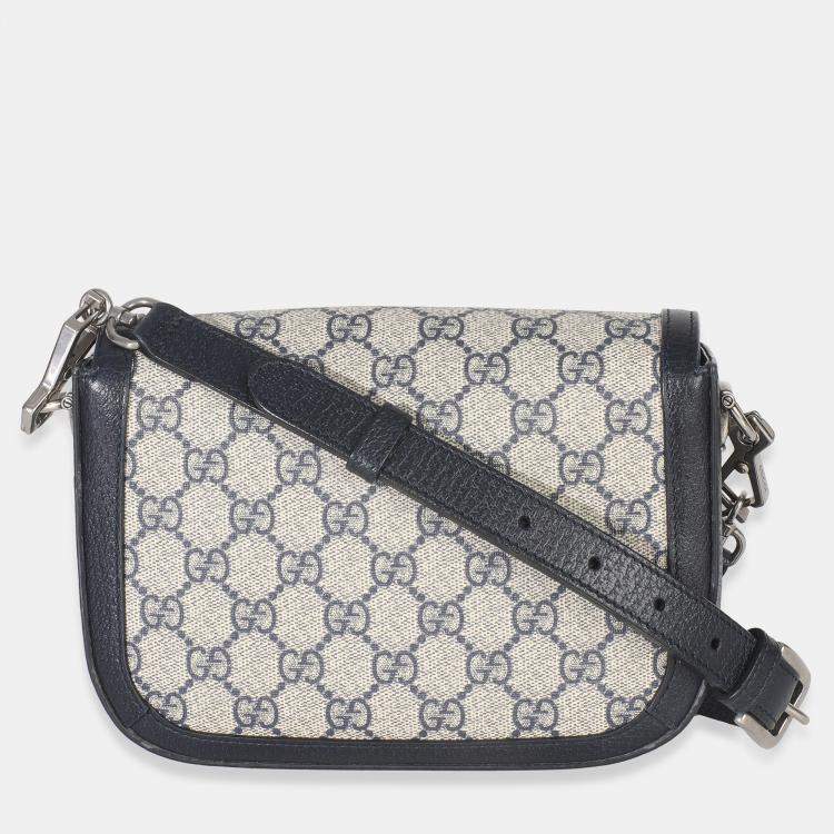 Pre Owned Gucci Navy GG Supreme Monogram Web Horsebit 1955 Mini Bag