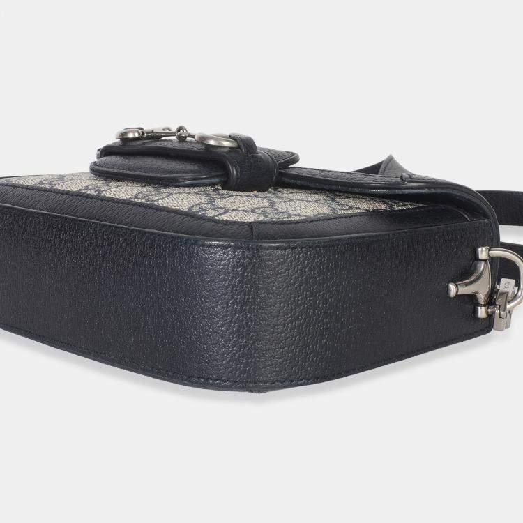 Pre Owned Gucci Navy GG Supreme Monogram Web Horsebit 1955 Mini Bag