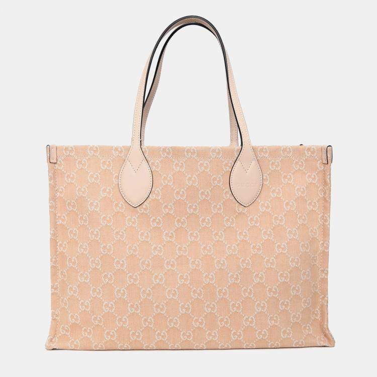Pre Owned Gucci Beige Monogram Denim Ophidia Large Shopper Tote with Pouch