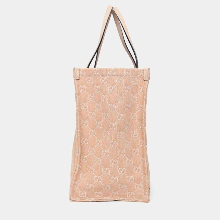 Pre Owned Gucci Beige Monogram Denim Ophidia Large Shopper Tote with Pouch